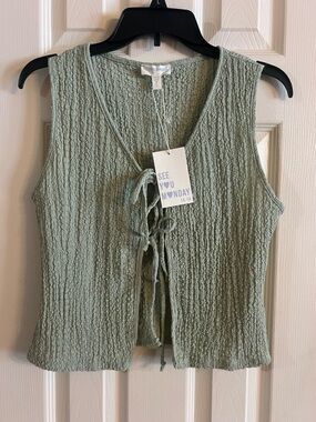 See You Monday Light Sage Textured Tie-Front Tank